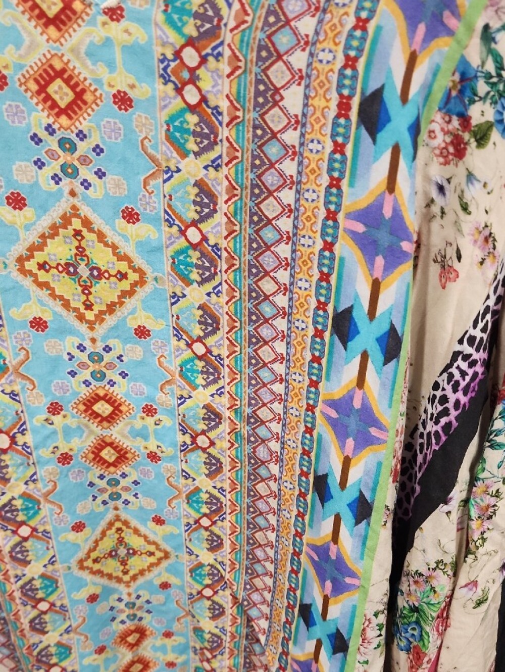 Johnny Was Cream, Blue & Purple Printed Long Sleeve Boho Top - Picture 4 of 7